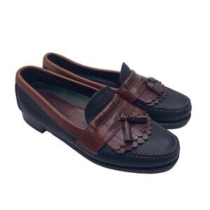 H.S. Trask Bozeman Montana Tassel Kiltie Black Brown Leather Loafers Size 10